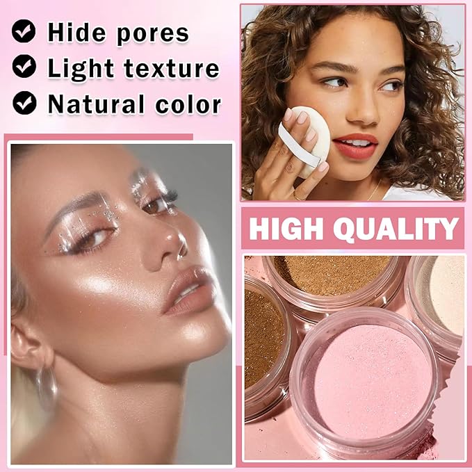 Oil Control Loose Powder Makeup Translucent Setting Powder Shimmer Long Lasting Lightweight Polvo Traslucido Maquillaje Para Mujer Face Powder Makeup - 03 Dark Complexion Shimmer