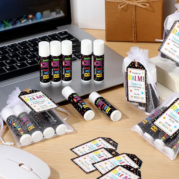 Dunzy 50 Sets Inspirational Gifts Lip Balm Bulk for Women Teachers Nurses Coworkers Friends Mother Employee Appreciation Gifts Bulk Thank You Small Gifts Lip Balm Gifts Party Gift Favors