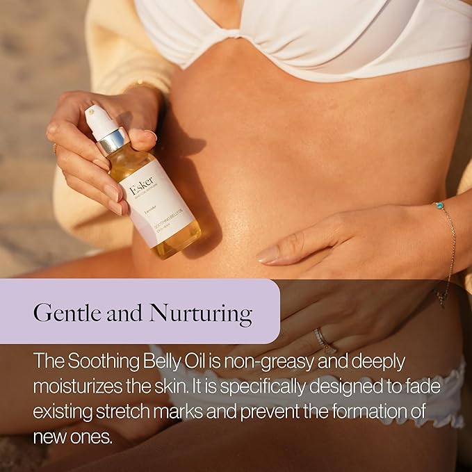 ESKER Natural Soothing Belly Oil | (2.0oz) | Plant-Based Formulated for Pre and Postpartum Skin | Designed to Fade Existing Stretch Marks and Prevent the Formation of New Ones | Cruelty Free