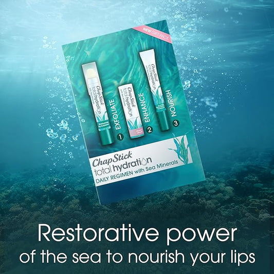 ChapStick Total Hydration Sea Minerals Gift Pack with Moisturizing Lip Exfoliator, Overnight Lip Moisturizer and Tinted Lip Balm - Pack of 3
