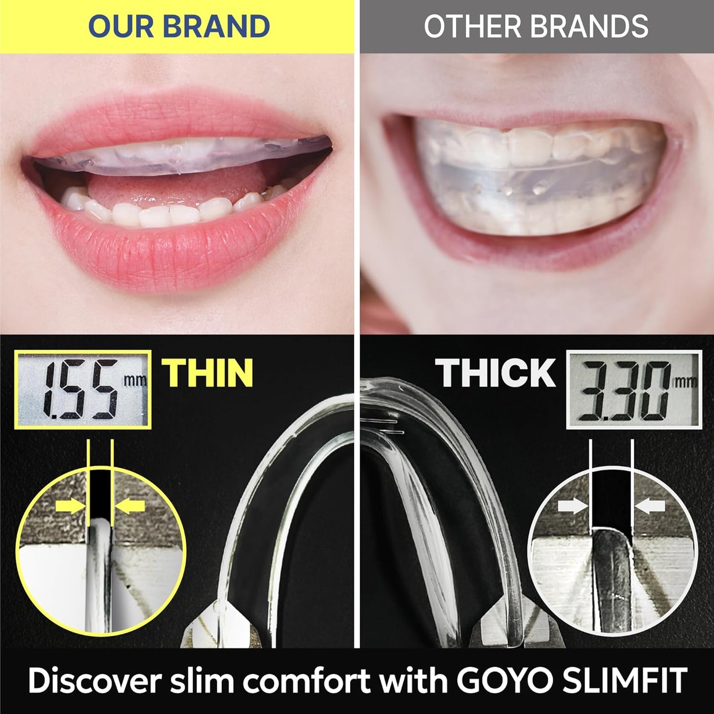 GOYO Slim FIT Pack of 4 Mouth Guard for Clenching Teeth at Night with Thermo Checker & Dental Case | Night Guards for Teeth Grinding | Custom-Fit & Custom Moldable Bruxism Sleep Night Guard