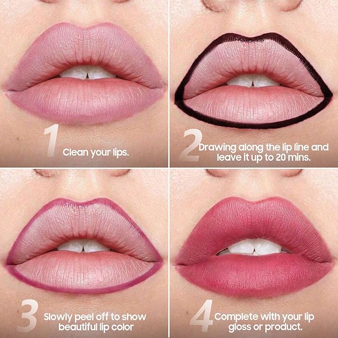 Lip Liner Stain Peel off - Waterproof & Long Lasting Peel Lip Stain Non-Stick Cup, Enhancing Complexion & Nourishing for All Skin Types, Create A Natural Lip Color (Rose, 1 Count)