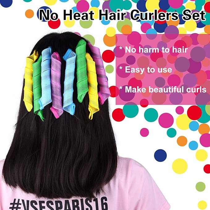 FEPITO 40 Pack Spiral Hair Curlers and Wave Styling Kit - No Heat Curlers and Hooks for All Lengths, 30cm/ 12inch