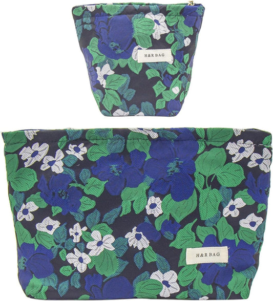 2 Pcs Makeup Bags, Large Cosmetic Bag Travel Toiletry Bag Organizer for Women, Embroidery Craft, Floral Makeup Bag Small Cosmetic Pouch Purse with Zipper Gifts for Girls Teen
