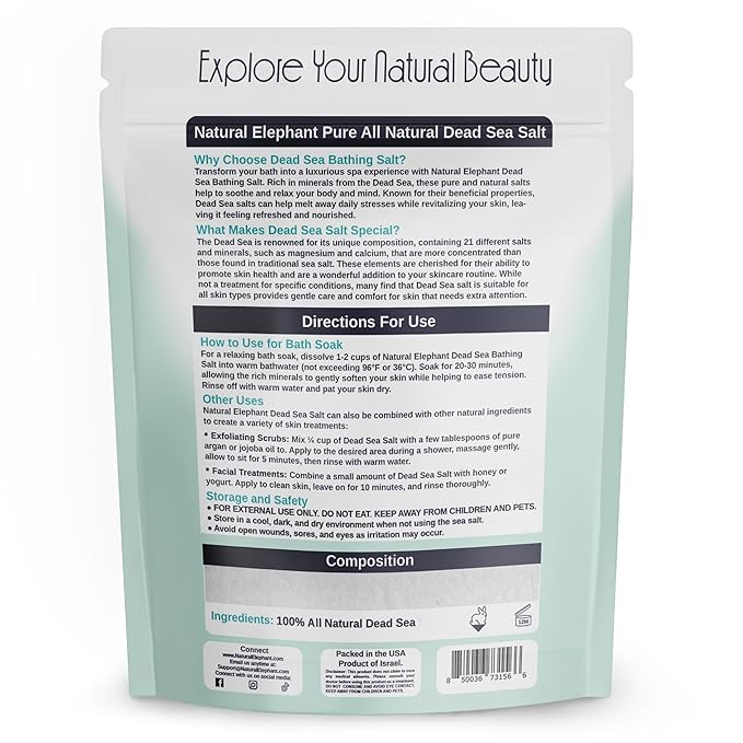 Natural Elephant Dead Sea Bath Salt |19 Pounds Bulk Bag | 100% Natural and Pure| Fine Grain | Perfect for Bathing and Soothing Soaks