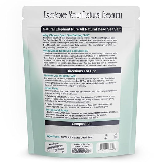Natural Elephant Dead Sea Bath Salt |19 Pounds Bulk Bag | 100% Natural and Pure| Fine Grain | Perfect for Bathing and Soothing Soaks