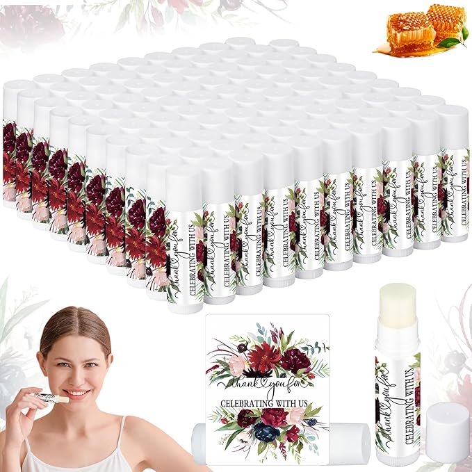 Dunzy 100 Pack Hello Fall Thanksgiving Party Gifts Bulk Lip Balms Favors Employee Appreciation Gifts Thank You Gifts Team Inspirational Gifts for Women Men Coworkers Satff Teachers(Floral)