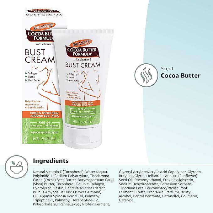 Palmer's Cocoa Butter Formula Bust Cream for Pregnancy Skin Care with Vitamin E, 4.4 oz. (Pack of 3)