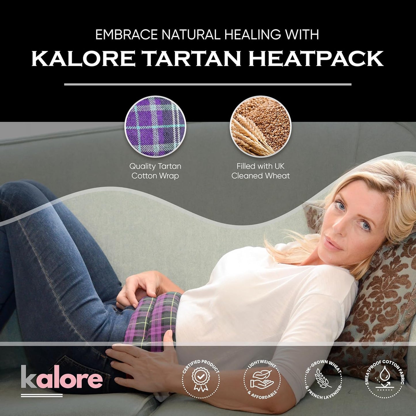 Microwavable Heating Pads for Winter Warmth, Back, Stomach & Head Comfort – Kalore Soft Cotton Tartan Neck Wrap – Even Heat Distribution Hot Compress Bag – Wheat Heat Pad XL – Unscented – Purple