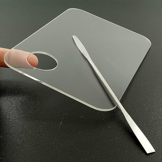 Set of 2 Acrylic Makeup Palette and Metal Spatula Acrylic Cosmetic Palette Cosmetic Artist Palette Mixing Palette with Spatula Nail Art Eye Shadow Lipsticks Mixing Makeup Tools, 10 x 15cm