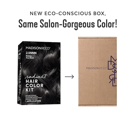 Madison Reed Radiant Hair Color Kit | 2.5NNN Soft Black (Parma Black) for 100% Gray Hair Coverage | Salon Quality Permanent Hair Dye | PPD-Free & Ammonia-Free | (Packaging May Vary) 1 Pack