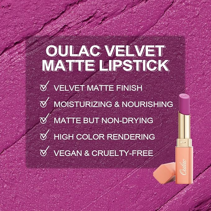 Oulac Violet Soft Matte Lipstick| Lipstick & Blush Duo| Velvet Smooth Lip Stick| Highly Pigmented & Misty Texture| Full Coverage Lip Stains Enriched with Rose Oil| Vegan & Clean Beauty| Y11