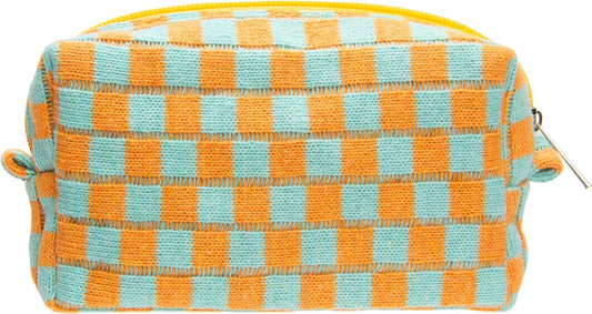 PAZIMIIK Checkered Makeup Bag for Purse Portable Zipper Make Up Pouch Small Cosmetic Case for Travel Accessories Orange Green