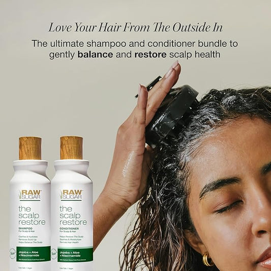 Raw Sugar Scalp Restore Hair Care Bundle, Shampoo and Conditioner Set with Jojoba, Aloe and Niacinamide, Formulated without Sulfates + Parabens
