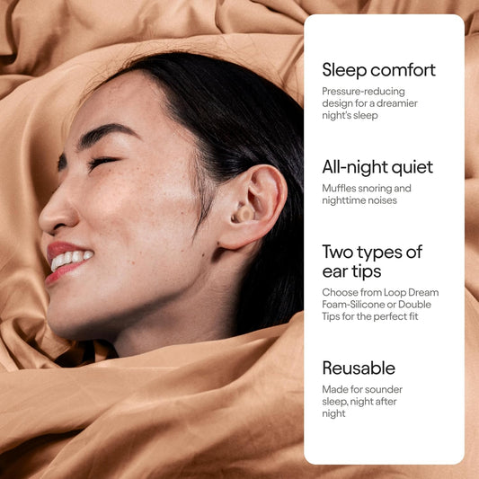 Loop Dream – Silicone/Memory Foam Earplugs for Sleep Comfort | Comfortable Ear Plugs for Muffling Snoring & Sleeping | Customized Fit | 27dB (SNR) Noise Reduction