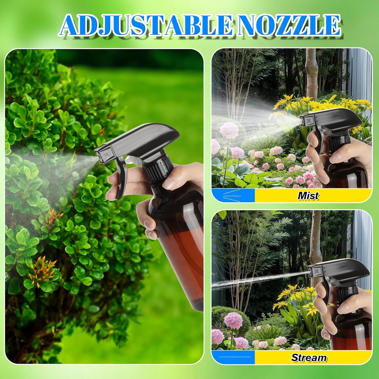 DIYSELF Spray Bottle for Cleaning Plastic Spray Bottles 16 oz 500ml Squirt Bottles for Liquids Amber Clear Spray Bottles for Cleaning Empty Plastic Spray Bottle for Home and Garden (4 Pack)