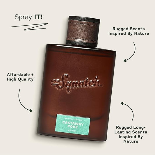 Dr. Squatch Natural Cologne for Men - Bergamot, Lavender, and Vanilla Fragrance Inspired by Coconut Castaway - Sustainably-Sourced Ingredients - Castaway Cove Cologne (1.7 fl oz)