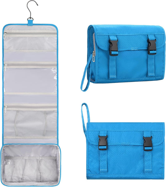 Relavel Travel Hanging Toiletry Bag for Women Men Large Capacity Makeup Bag Waterproof Cosmetic Storage Organizer Case for Bathroom Shower (Blue)