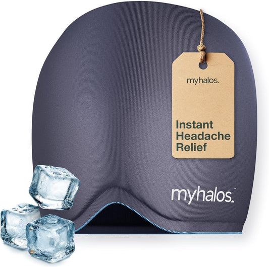 MyHalos® Migraine Relief Cap, 30% Thicker, 2X More Cooling Gel - Stays Colder for Longer, Ice Hat, Ice Pack Head Wrap, Cold Headaches & Migraine Mask - Hangover, Tension Headache Relief Cap (Gray)