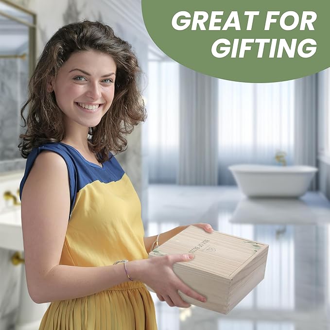 Gifts for Mom, Birthday Gifts for Women, Get Well Soon Gift Baskets for Women, Relaxing gifts for Women, Self Care Gifts, Spa kit for Woman, Wooden Box, Green Gifts for Sister, Friend