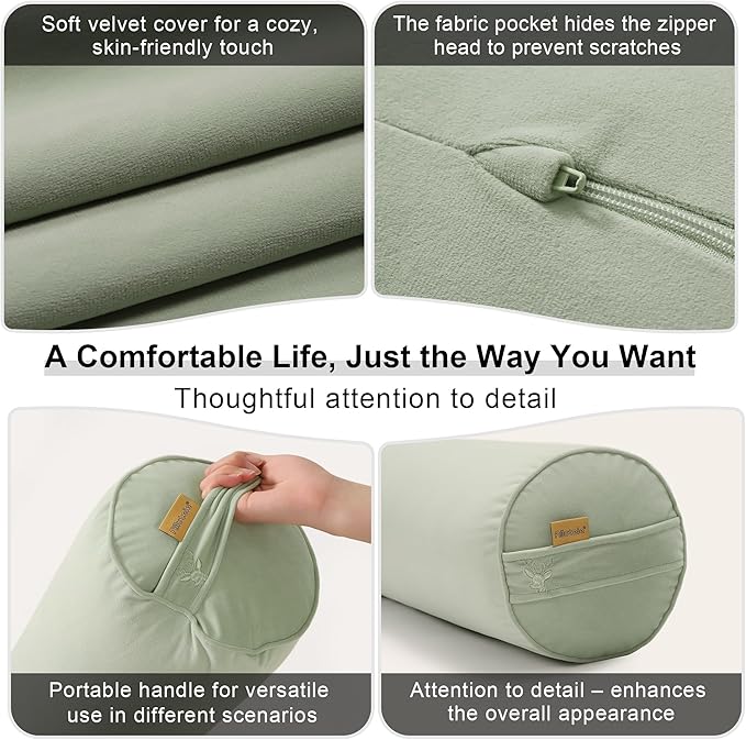 Bolster Pillow for Bed – Long Round Body Pillow for Adults, Cuddle Pillow for Sleeping, Full-Length Support,39.37 x 7.87 Inches,Celadon Green