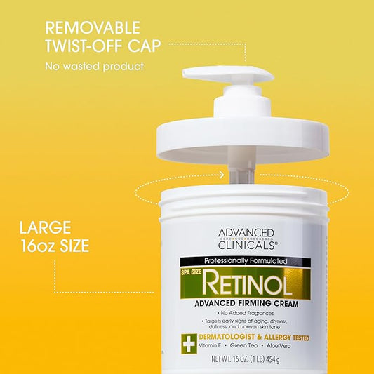 Advanced Clinicals Retinol Body Lotion + Collagen Cream Fragrance Free Face Moisturizer & Body Cream 2pc Skincare Set For Women & Men Helps Reduce Appearance Of Crepey Skin, Wrinkles, & Dry Skin, 2pc