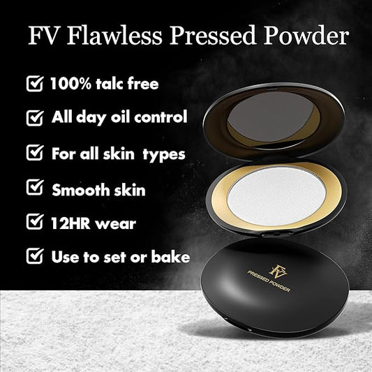 FV Talc-Free Medium Coverage Pressed Powder, Long-Lasting, Oil Control Matte Finish, Translucent Foundation Powder for Light, Medium & Tan Skin Tones, 0.28 Oz, Translucent