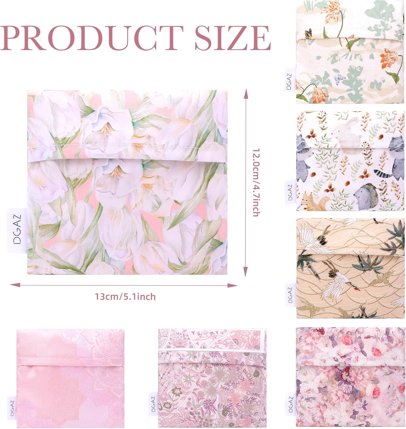 DGAZ Sanitary Napkin Storage Bag, Period Bag for Teen Aged Girls, Portable Period Bag for Panty Liners/Menstrual Cup/Small Tampons，Mini Makeup Bag for Purse(French Tulips)