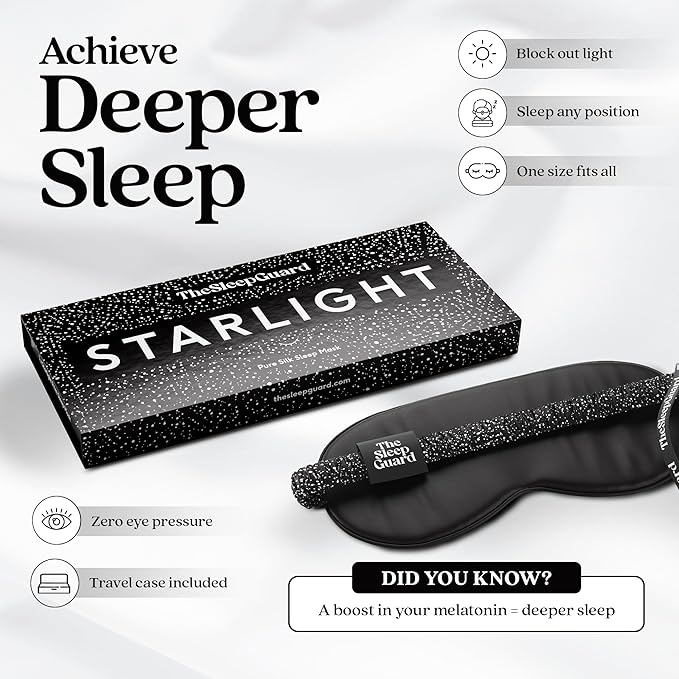 Pure Silk Sleep Mask [100% 6A Mulberry Silk, 22 Momme] Light Blocking Travel Essentials. Eye Masks for Sleeping. Black Oeko-Tex Blindfold. Eye Covers for Men & Women