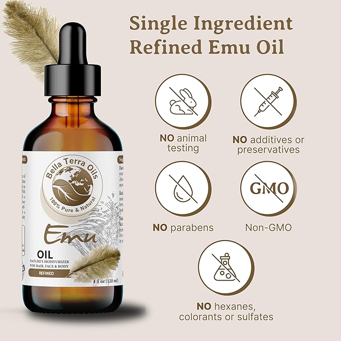 Bella Terra Oils Pure Emu Oil - 1 gallon. For Enhanced Skin Hydration and Smoothness – Lightweight, Non–Greasy