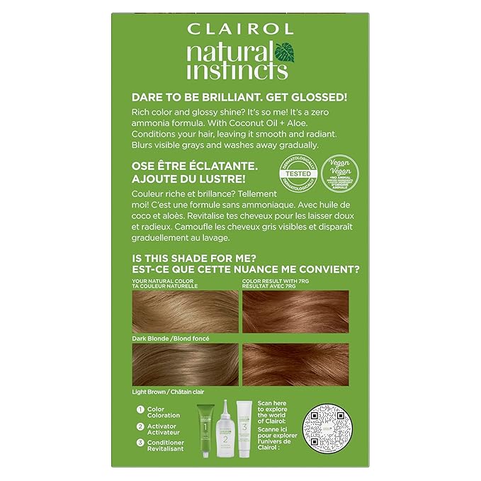 Clairol Natural Instincts Demi-Permanent Hair Dye, 7RG Dark Rose Gold Blonde Hair Color, Pack of 1