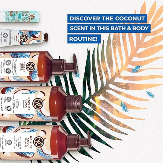 Yves Rocher Bain de Nature Coconut 6-Piece Gift Set, Shower Gel, Hand Cream, Body Lotion, Lip Balm, Hand Soap & Vanity Bag, 6 Items