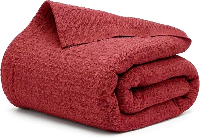 Salt Earth 100% Cotton Throw Blanket, Queen, 90"X92" Waffle Throws for Home, Bedrooms, Outdoor Couch Office Couch, Modern Cozy Room Decor Blankets, Lightweight, All Season Western Blanket (Red)
