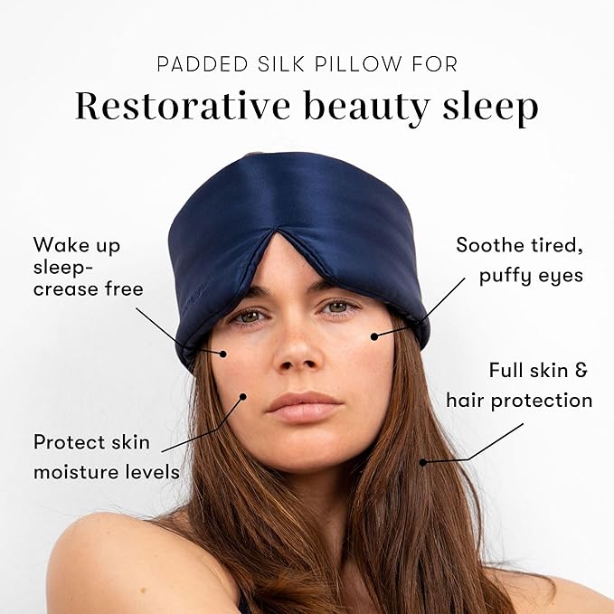 DROWSY Silk Sleep Mask. Face-Hugging, Padded Silk Cocoon for Luxury Sleep in Total Darkness. (Midnight Blue)