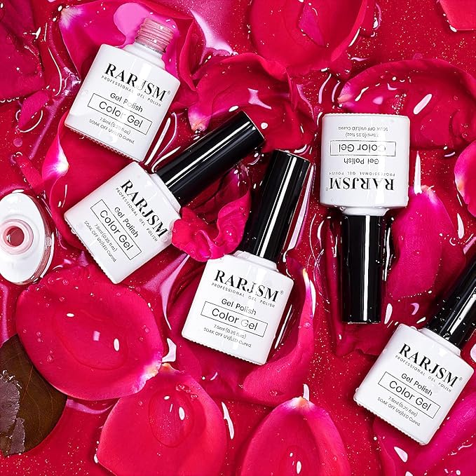 RARJSM Pink Gel Nail Polish Set 6 Pcs Pale Light Pink Neon Hot Pink Rose Glitter Fuchsia Sweet Cherry Colors Gel Polish Soak off 7.5ml UV LED Cured for Summer Home Salon Spring Nails