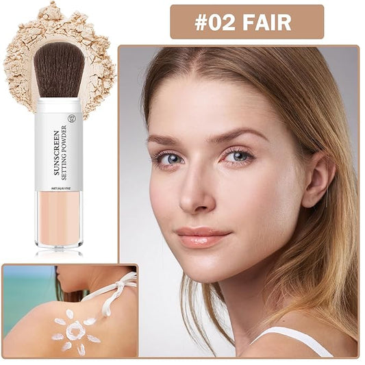Mineral Sunscreen Setting Powder Mineral Brush Powder SPF 35 PA+++ Oil Control Matte Effect Lightweight Breathable Translucent Powder Setting Powder Sunscreen Makeup for Face with Brush - 02 Fair