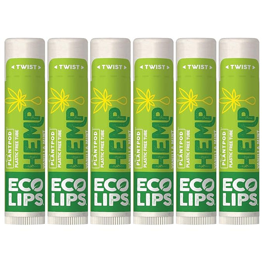 Eco Lips Organic Hemp Lip Balm with Beeswax, Coconut Oil, Vitamin E. Best Lip Balm to Soothe & Moisturize Dry, Chapped Lips (Vanilla Mint, 6-Pack)