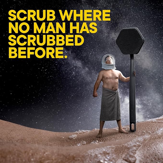 TOOLETRIES Silicone Back Scrubber - Exfoliating Shower Brush, Back Washer for Men, Durable Back Brush with Long Handle - Long Lasting Bath & Shower Accessories - Charcoal