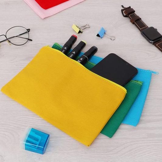 12 Pieces Cotton Canvas Makeup Bag, Multipurpose Cosmetic Bag with Zipper Travel Toiletry Pouch, Blank DIY Craft Bag (Multicolored A, L)