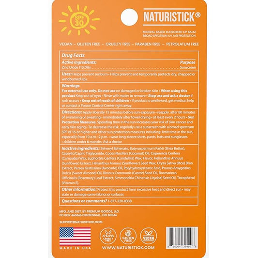 Naturistick SPF 30 Vegan Lip Balm – Mineral Sunscreen with Zinc Oxide | Broad Spectrum UVA/UVB Protection | 100% Natural, Coral-Friendly Formula | Oxybenzone Free | 5-Pack Citrus | Made in USA