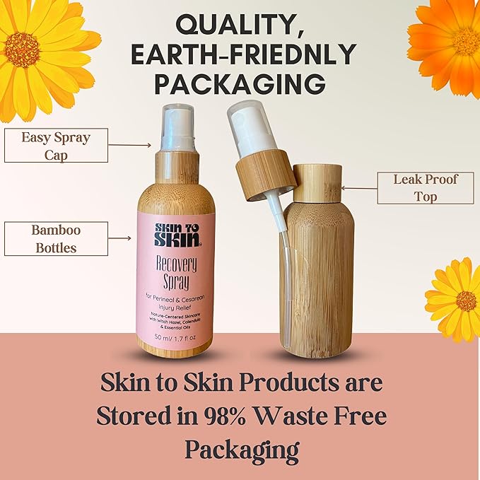 Skin to Skin Postpartum Kit-4 Piece Set in Cosmetic Bag - Postpartum Recovery - Includes: Herbal Bath, Recovery Spray, Restorative Salve, and Nipple Butter - Postpartum Care Kit - After Birth Care Kit
