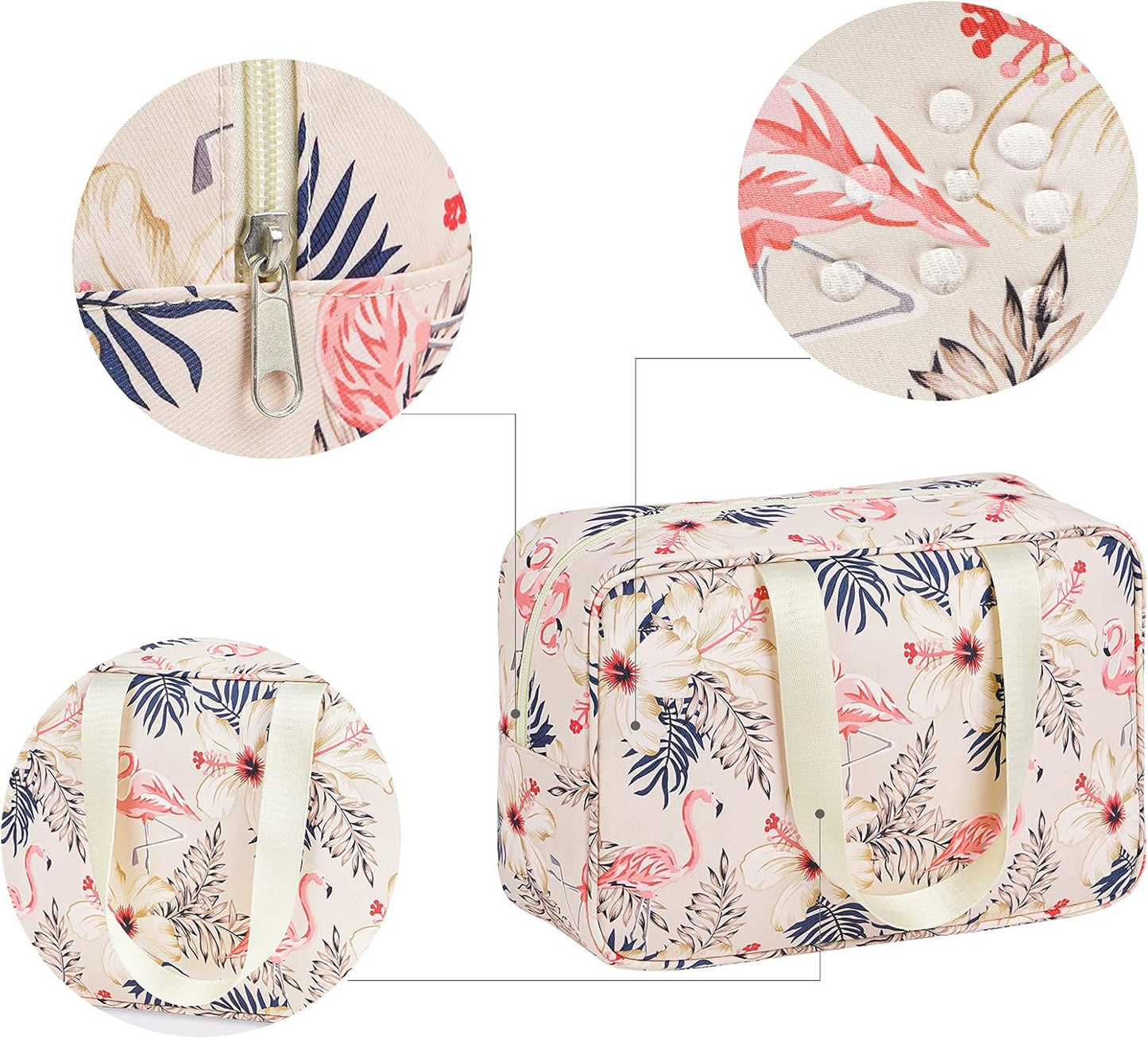 Full Size Toiletry Bag Women Large Cosmetic Bag Travel Makeup Bag Organizer Medicine Bag for Toiletries Essentials Accessories (Large, Beige Flamingo)