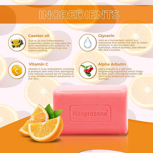 Neoprosone, Skin Brightening Soap | 7oz / 200g | Exfoliating, Cleansing Bar, Helps to Reduce Spots on: Knees, Elbows, Face, Private Areas | For Women and Men, with Vitamin C and Castor Oil