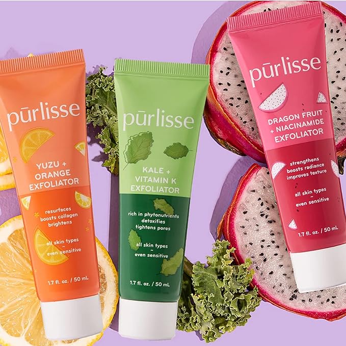 pürlisse Kale + Vitamin K Face Exfoliator Scrub - Exfoliating Face Wash for Detoxifying & Pore Tightening - Packed with Antioxidants for Smooth, Radiant & Youthful Skin (1.7 Fl oz)