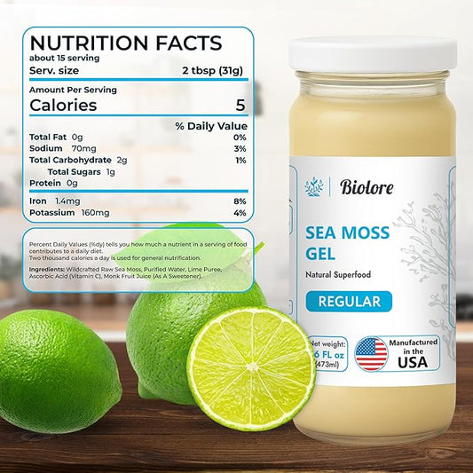 Sea Moss Gel - Lime 16oz, Wildcrafted Irish Seamoss with Essential Vitamins & Trace Minerals, Vegan Superfood Made in USA