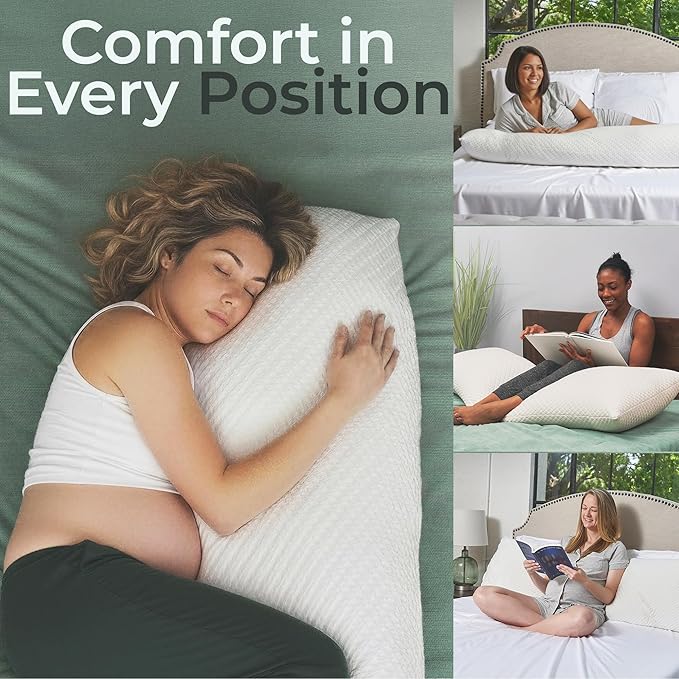 Snuggle-Pedic Body Pillow for Side Sleepers for Adults - Full Body Maternity Pillow Support Legs, Belly & HIPS - Shredded Memory Foam & Cooling Pregnancy Pillow Cover - 20x54 Light Gray