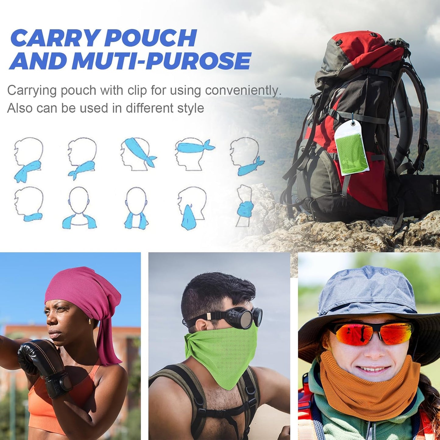 Cooling Towels for Neck and Face 10 Pack, 40x12’’ Soft Breathable Sweat Towels, Microfiber Sport Towel for Yoga, Gym, Workout, Running, Golf, Travel, Cooling Neck Wrap for Hot Weather