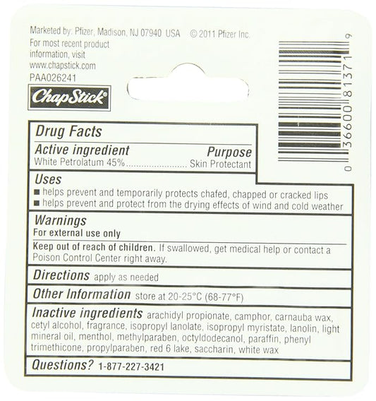 ChapStick Classic (24 Blister Packs of 1 Stick, 24 Total Sticks, Cherry Flavor) Skin Protectant Flavored Lip Balm Tube, 0.15 Ounce Each,24 Count (Pack of 1)