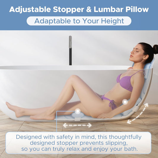 Sunlit Ultra Soft Full Body Bath Pillow for Bathtub, Luxury Thick Tub Pillow for Head Neck Back Support with Lumbar Pillow Multi-Function Stopper, Spa Pillow with Strong Suction Cups, Bath Accessories