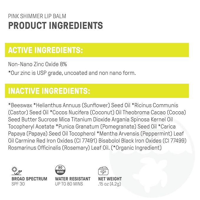 Raw Elements Organic Pink Lip Shimmer Zinc Oxide SPF 30+, 0.15oz